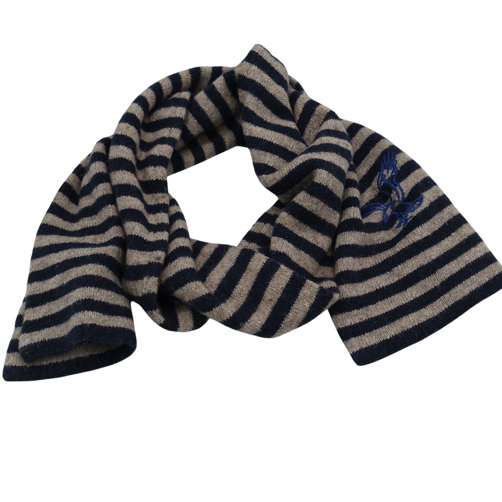 Vintage American Eagle Striped Knit Scarf Navy Blue Tan 56" Y2K Academia Coastal